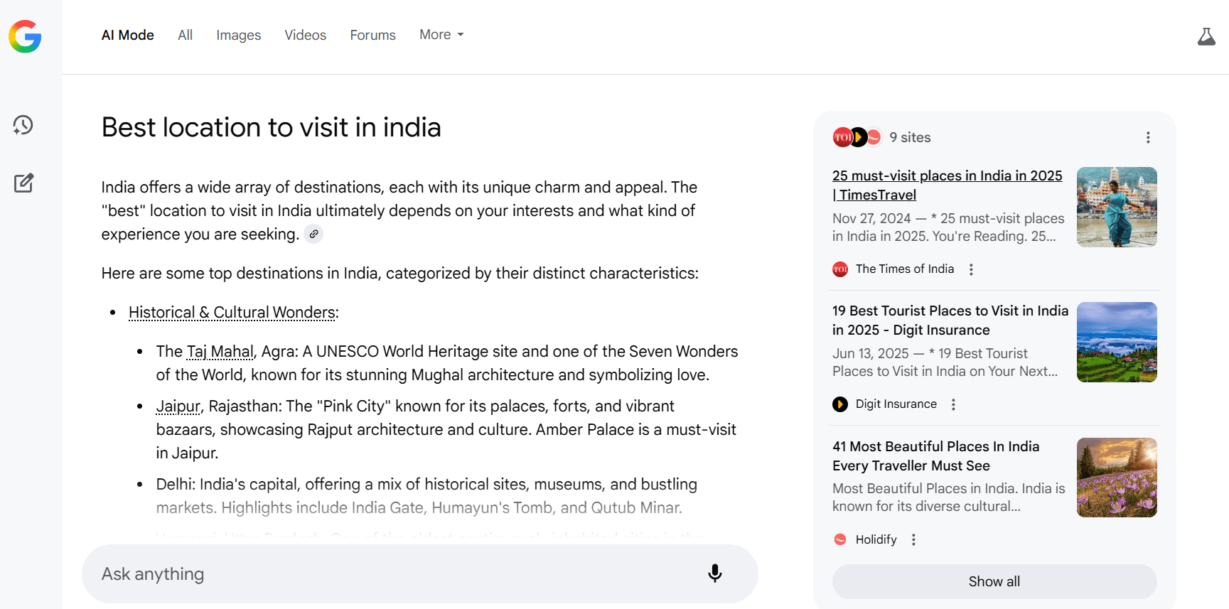 AI Mode of google search